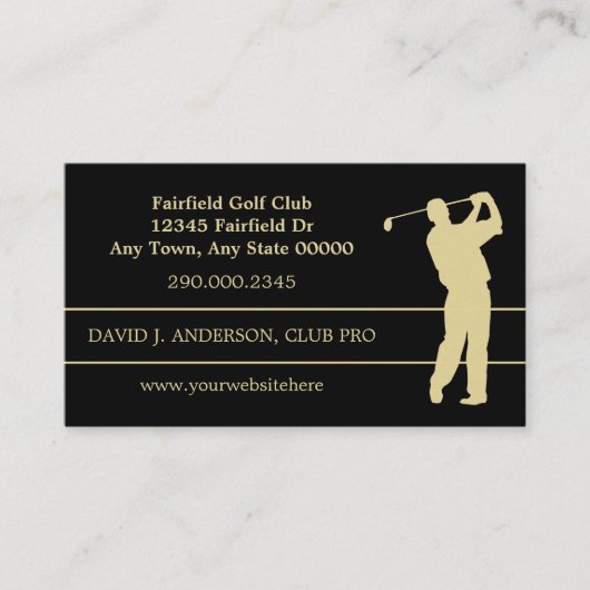 Gold Silhouette Golfer op zwart Visitekaartje (Voorkant)