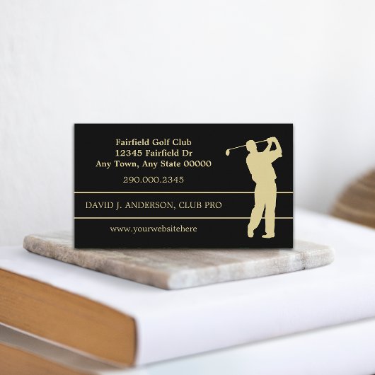 Gold Silhouette Golfer op zwart Visitekaartje