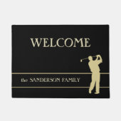 Gold Silhouette Golfer Welkom Deurmat (Voorkant)