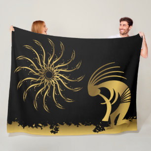 Gold Silhouette Kokopelli Fleece Blanket