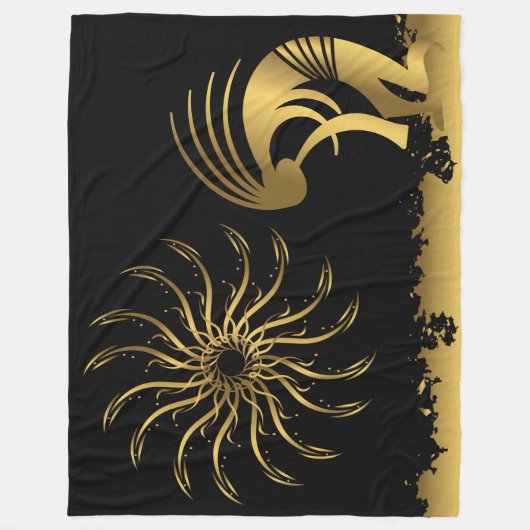 Gold Silhouette Kokopelli Fleece Blanket (Voorkant)