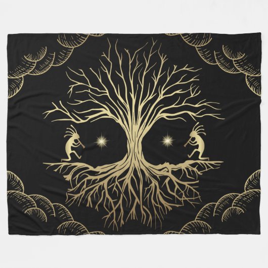 Gold Silhouette Kokopelli Fleece Blanket (Voorkant (Horizontaal))