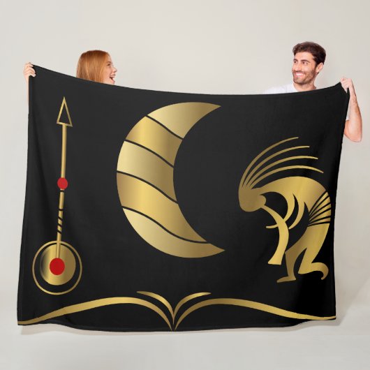 Gold Silhouette Kokopelli Fleece Blanket Deken (In situ)