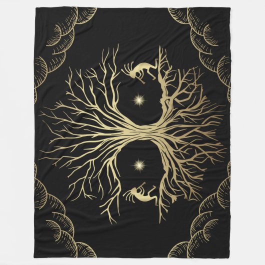 Gold Silhouette Kokopelli Fleece Blanket Deken (Voorkant)