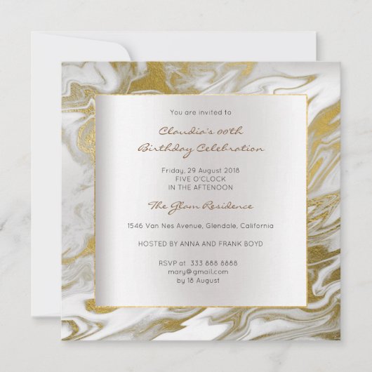 Gold Silver Abstract Marble Gray Birthday Party Kaart (Voorkant)