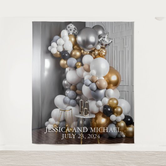 Gold Silver Balloon Jubileum op dag van opkomst Wandkleed (Voorkant)