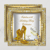 Gold Silver Birthday Party High Hiel Champagne Kaart (Voorkant / Achterkant)