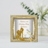 Gold Silver Birthday Party High Hiel Champagne Kaart (Staand voorkant)