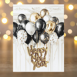 Gold Silver Black Balloons Happy New Year Feestdagenkaart