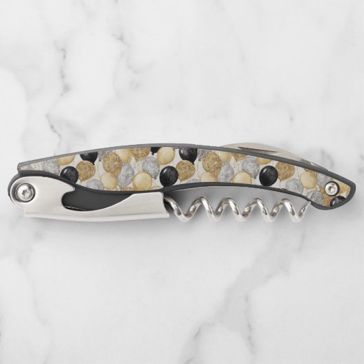 Gold Silver Black Balloons New Year Celebration Kurkentrekker (Voorkant)