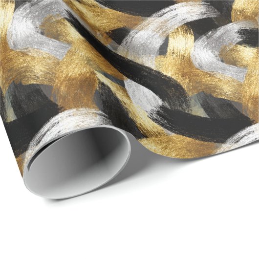 Gold Silver Black Christmas Celebration Cadeaupapier (Rol Hoek)