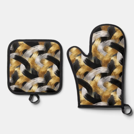 Gold Silver Black Christmas Celebration Ovenwant & Pannenlap Set (Voorkant)