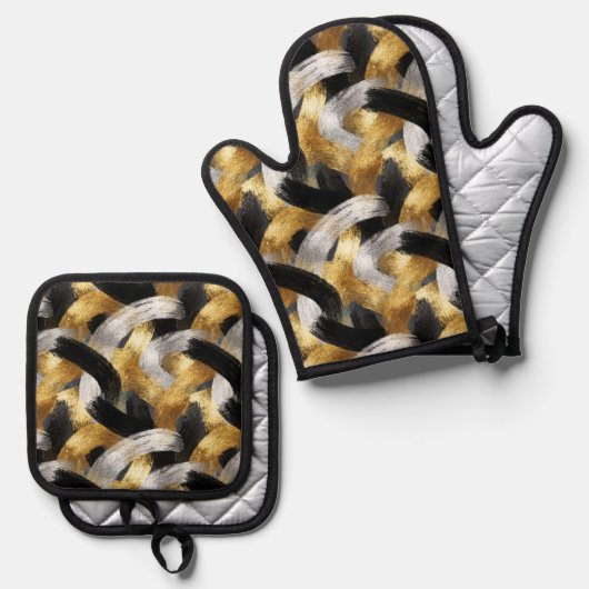 Gold Silver Black Christmas Celebration Ovenwant & Pannenlap Set (Voorkant / Achterkant)