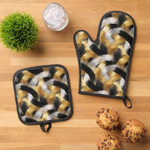 Gold Silver Black Christmas Celebration Ovenwant & Pannenlap Set (Top down)