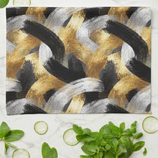 Gold Silver Black Christmas Celebration Theedoek (Gevouwen)