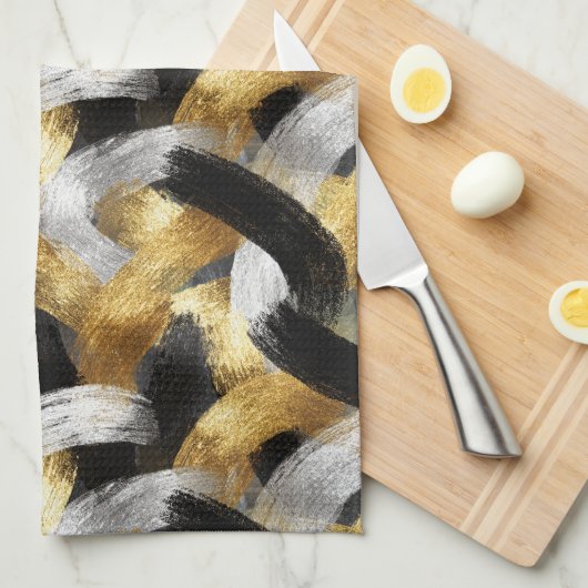 Gold Silver Black Christmas Celebration Theedoek (Quarter Fold)