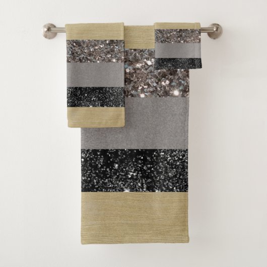 Gold Silver Black Glitter Glam Stripes #1 Bad Handdoek (Insitu)