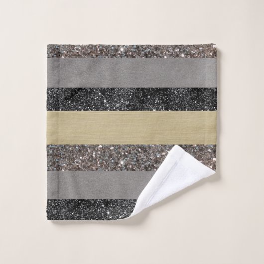 Gold Silver Black Glitter Glam Stripes #1 Bad Handdoek (Wasdoekje)