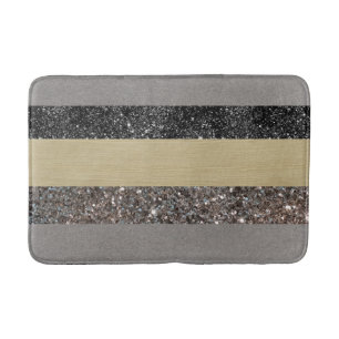 Gold Silver Black Glitter Glam Stripes #1 (Faux Gl Badmat