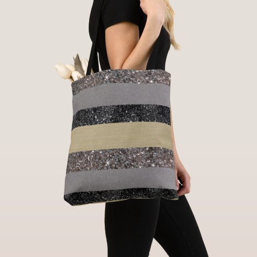 Gold Silver Black Glitter Glam Stripes #1 Tote Bag (Dichtbij)
