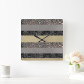 Gold Silver Black Glitter Glam Stripes #1 Vierkante Klok (Huis)