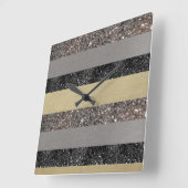 Gold Silver Black Glitter Glam Stripes #1 Vierkante Klok (Hoek)