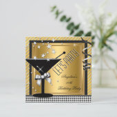 Gold Silver Black Martini Birthday Party Kaart (Staand voorkant)