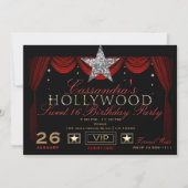 Gold Silver Black & Red Hollywood Birthday Party Kaart (Voorkant)