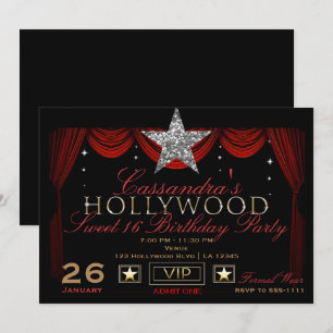Gold Silver Black & Red Hollywood Birthday Party Kaart