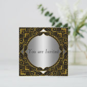 Gold Silver Black retro Party Invitation Kaart (Staand voorkant)