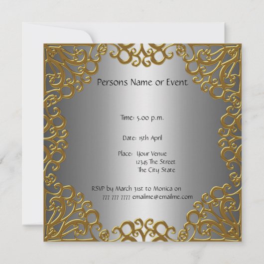 Gold Silver Black retro Party Invitation Kaart (Achterkant)