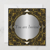 Gold Silver Black retro Party Invitation Kaart (Voorkant)