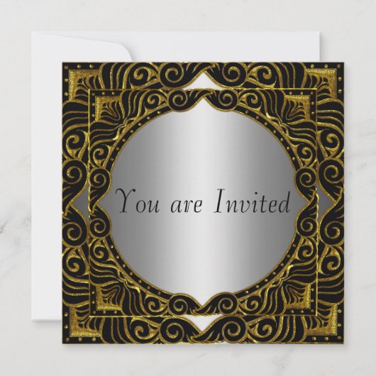 Gold Silver Black retro Party Invitation Kaart (Voorkant)