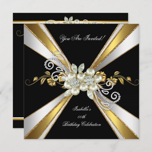 Gold Silver Black White Diamond Pearl Birthday 5 Kaart (Voorkant / Achterkant)