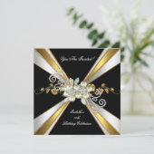 Gold Silver Black White Diamond Pearl Birthday 5 Kaart (Staand voorkant)