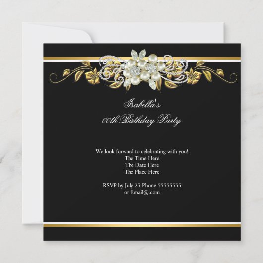 Gold Silver Black White Diamond Pearl Birthday 5 Kaart (Achterkant)