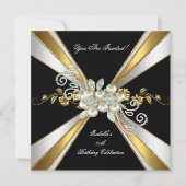 Gold Silver Black White Diamond Pearl Birthday 5 Kaart (Voorkant)