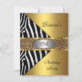 Gold Silver Black Zebra Leopard 35th Birthday Kaart (Voorkant)