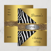 Gold Silver Black Zebra Leopard 35th Birthday Kaart (Voorkant / Achterkant)