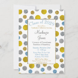 Gold Silver Blue Stippen Afstuderen Invitation Kaart