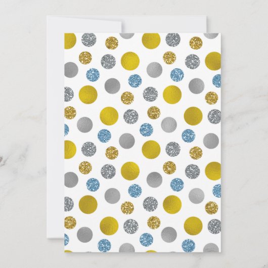 Gold Silver Blue Stippen Birthday Uitnodiging (Achterkant)