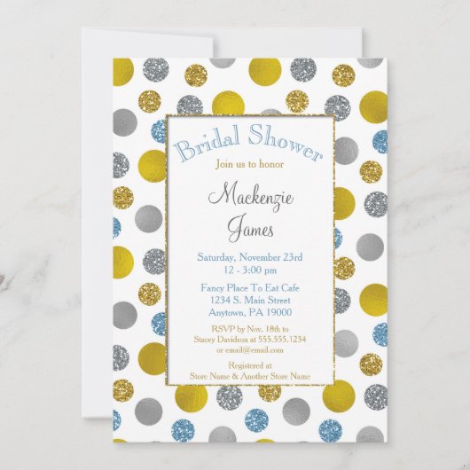 Gold Silver Blue Stippen Bridal Shower-uitnodiging Kaart (Voorkant)