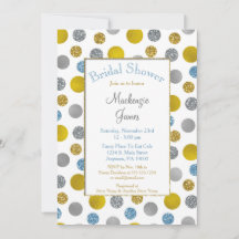 Gold Silver Blue Stippen Bridal Shower-uitnodiging