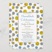 Gold Silver Blue Stippen Hanukkah Kaart (Voorkant / Achterkant)