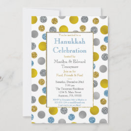 Gold Silver Blue Stippen Hanukkah Kaart