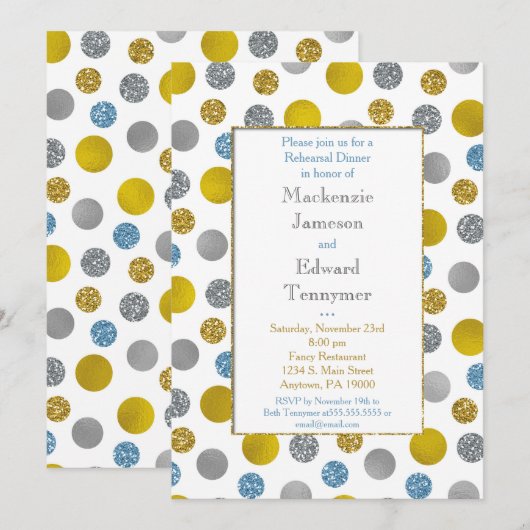 Gold Silver Blue Stippen Rehearings Kaart (Voorkant / Achterkant)