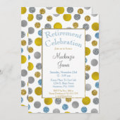 Gold Silver Blue Stippen Retirement Uitnodiging (Voorkant / Achterkant)