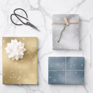 Gold Silver Blue White Snowflakes  Inpakpapier Vel