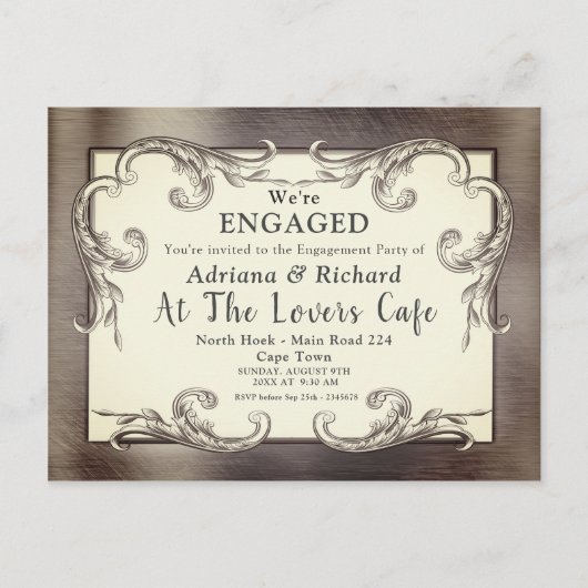 Gold-Silver-Brass  Decor Verloving Uitnodiging Briefkaart (Voorkant)