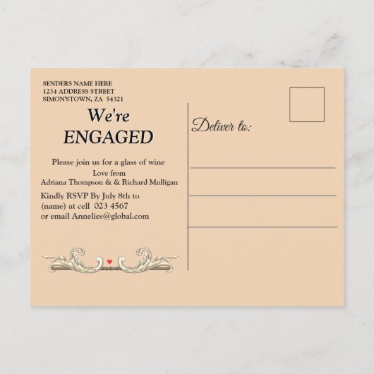 Gold-Silver-Brass  Decor Verloving Uitnodiging Briefkaart (Achterkant)